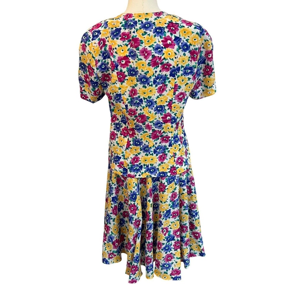 Vintage Leslie Fay Floral Matching Set Button Front Top Skirt 2 Piece 6 - Picture 6 of 10